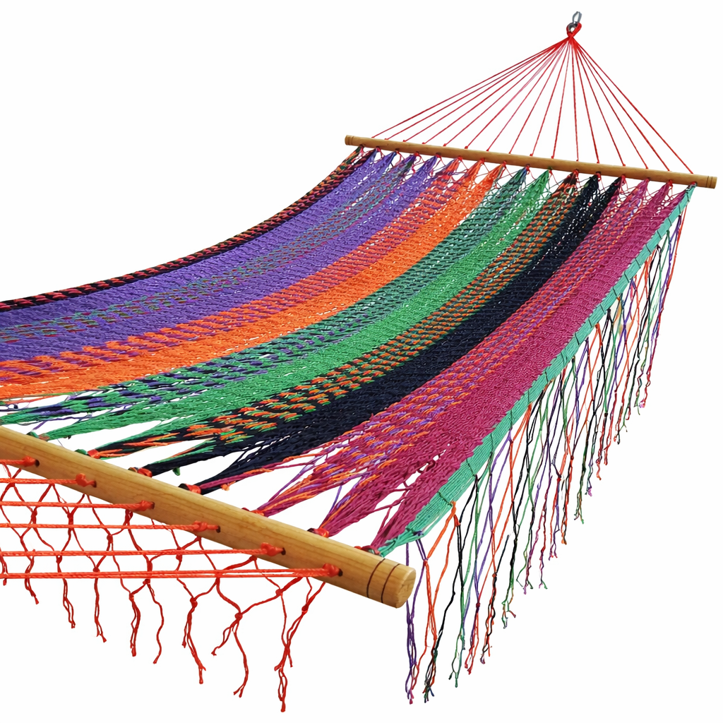 Meksykański Pleciony Hamak z Drążkiem Descanso L - bawełna / nylon