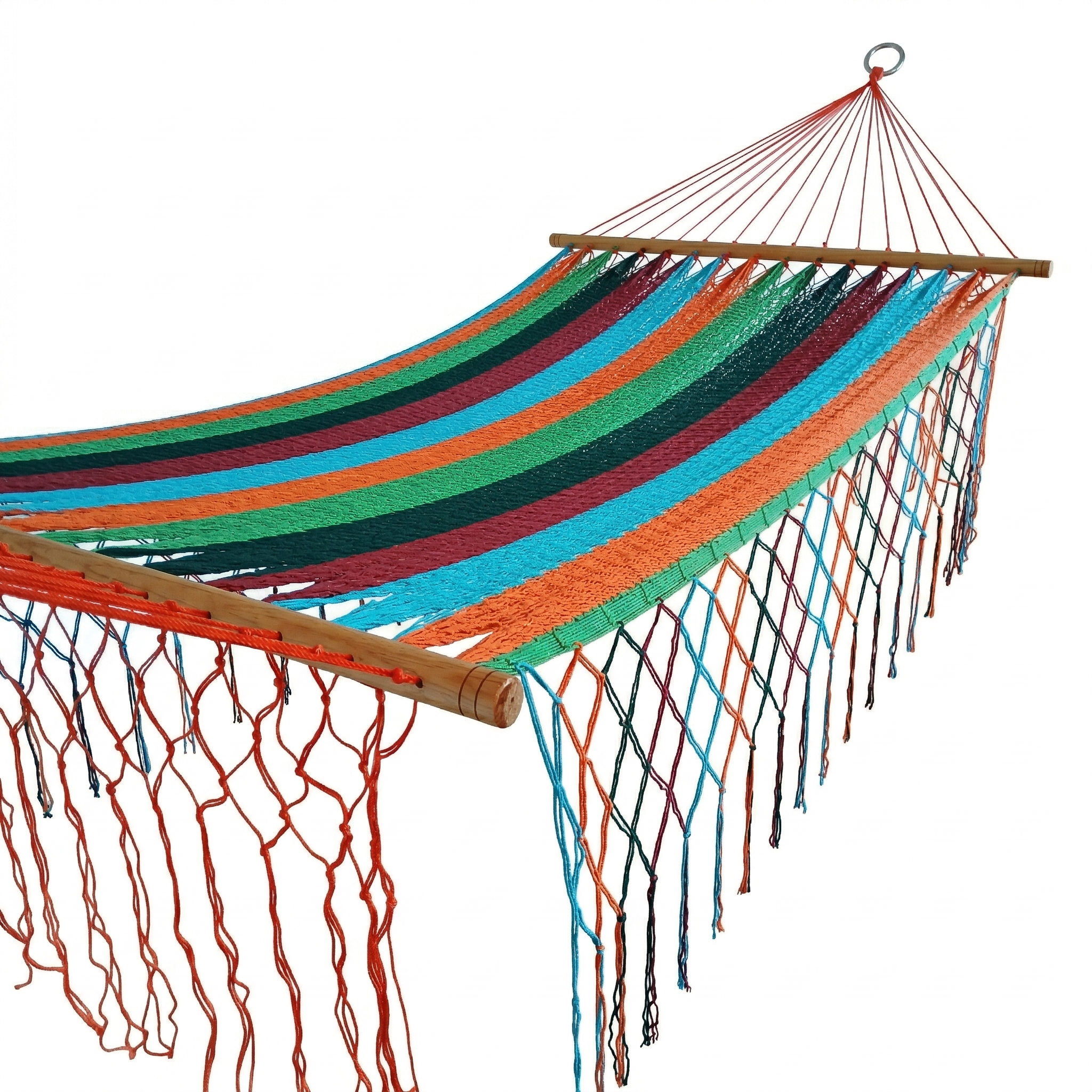 Meksykański Pleciony Hamak z Drążkiem Descanso L - bawełna / nylon