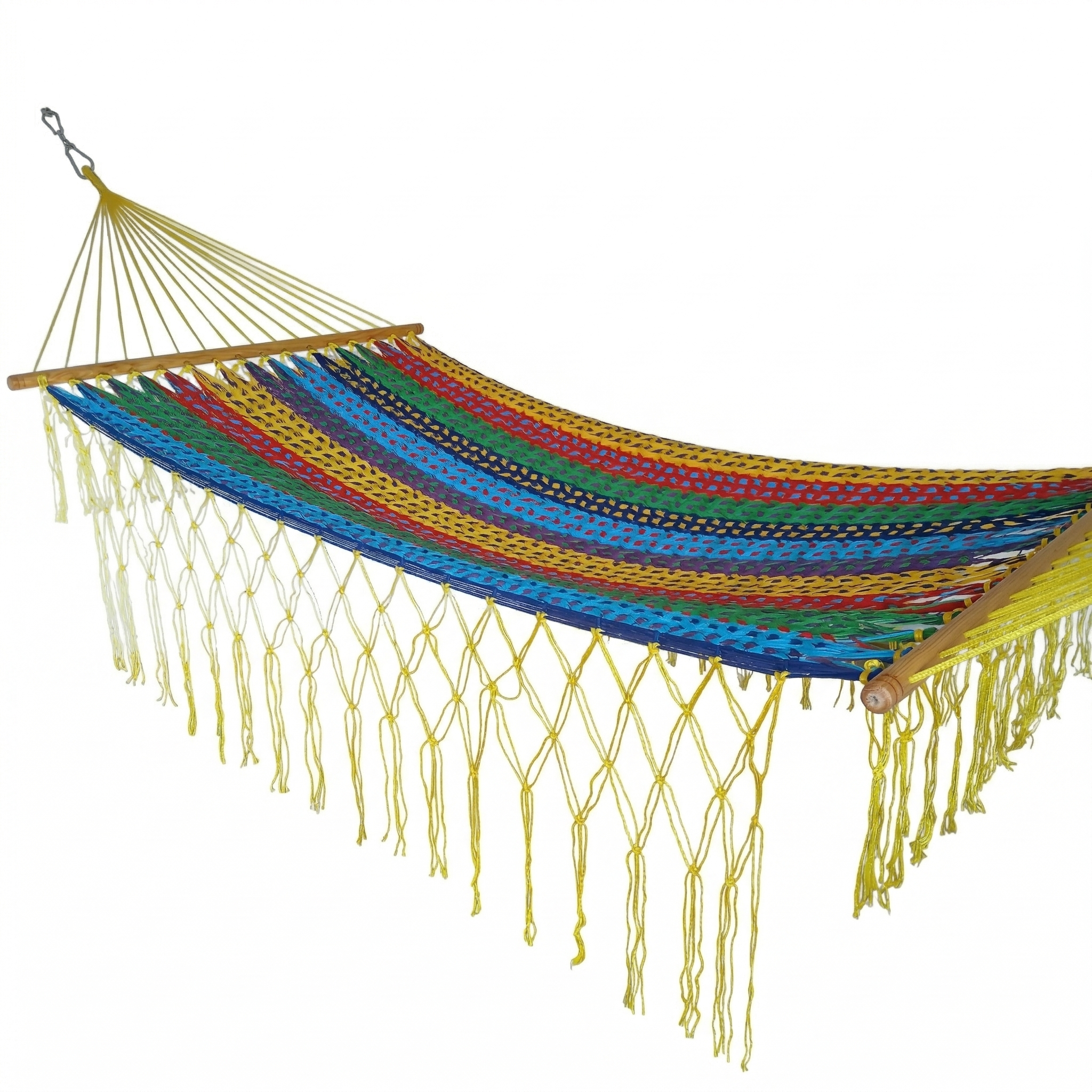 Meksykański Pleciony Hamak z Drążkiem Descanso L - bawełna / nylon