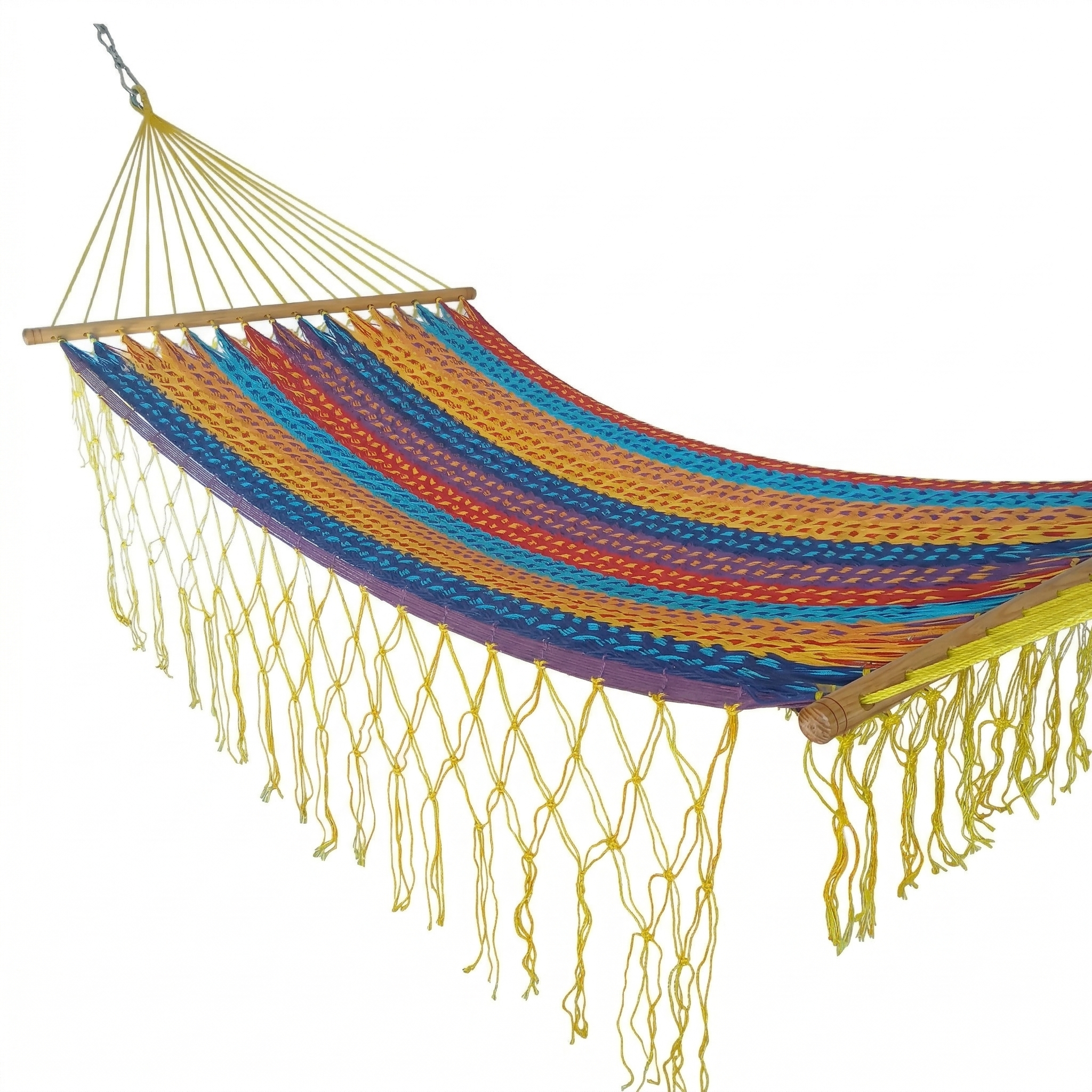 Meksykański Pleciony Hamak z Drążkiem Descanso L - bawełna / nylon