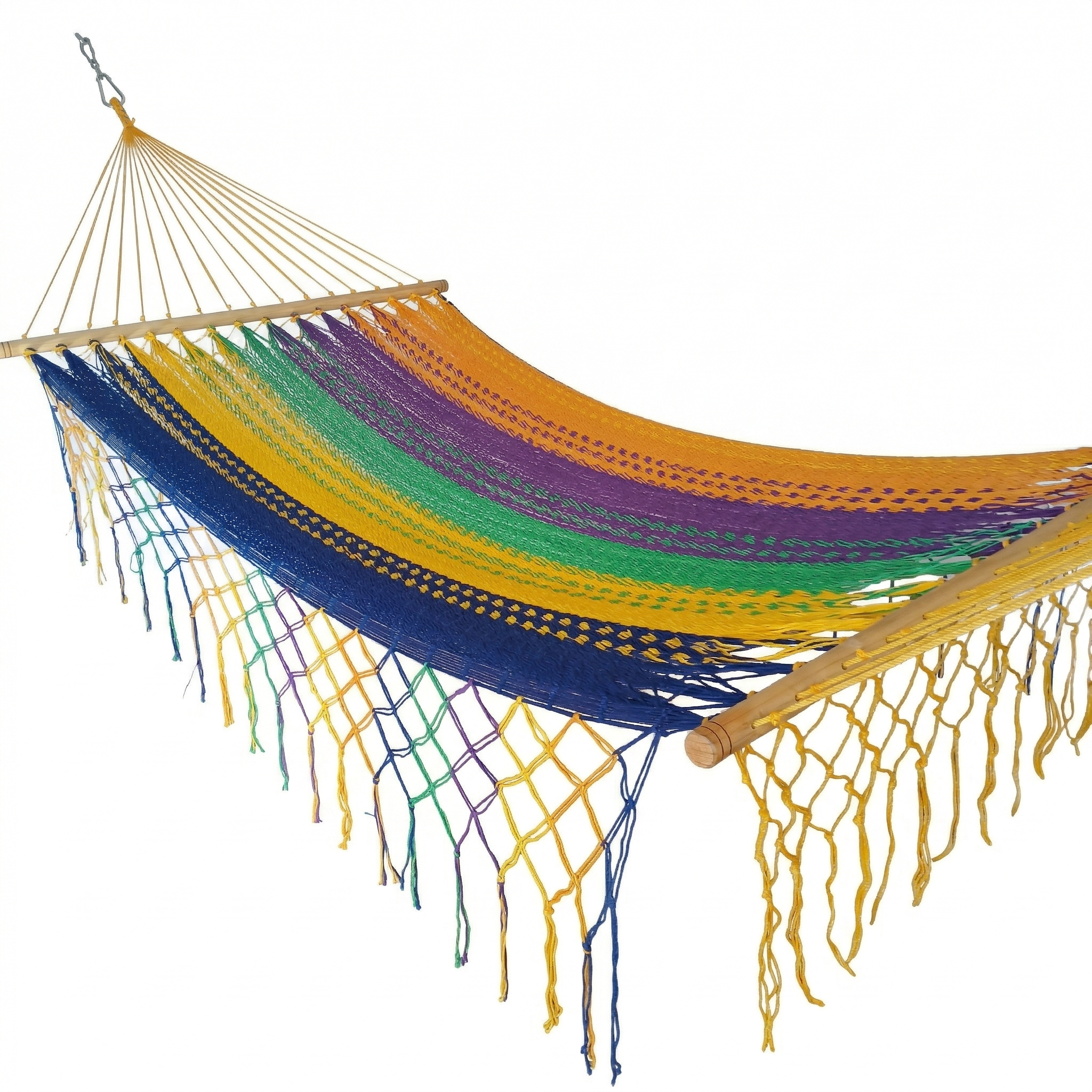 Meksykański Pleciony Hamak z Drążkiem Descanso L - bawełna / nylon