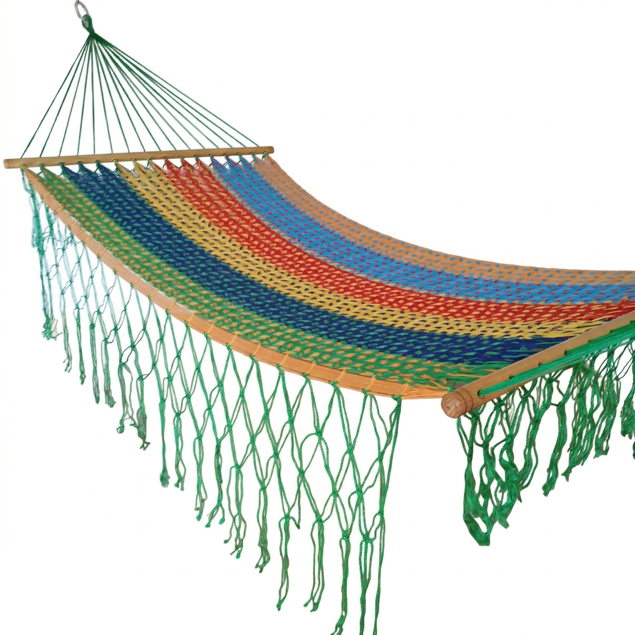 Meksykański Pleciony Hamak z Drążkiem Descanso L - bawełna / nylon