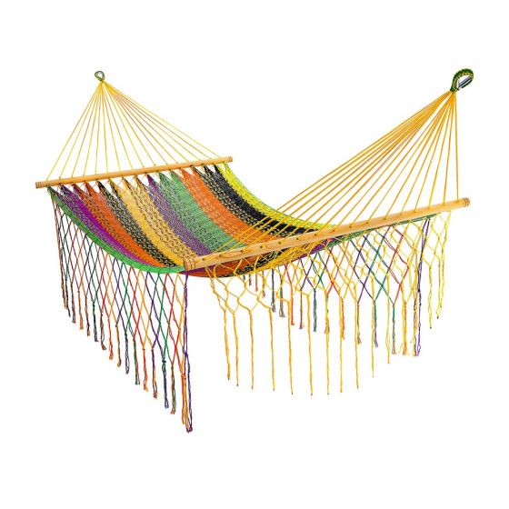 Meksykański Pleciony Hamak z Drążkiem Descanso L - bawełna / nylon