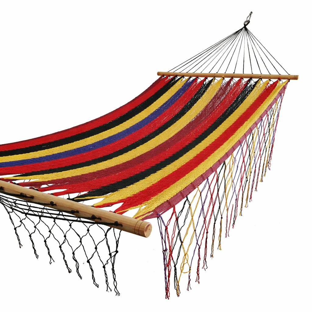 Meksykański Pleciony Hamak z Drążkiem Descanso L - bawełna / nylon