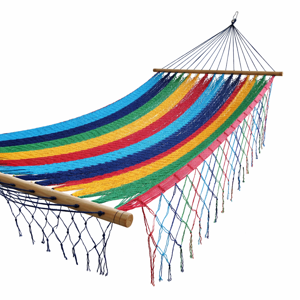Meksykański Pleciony Hamak z Drążkiem Descanso L - bawełna / nylon